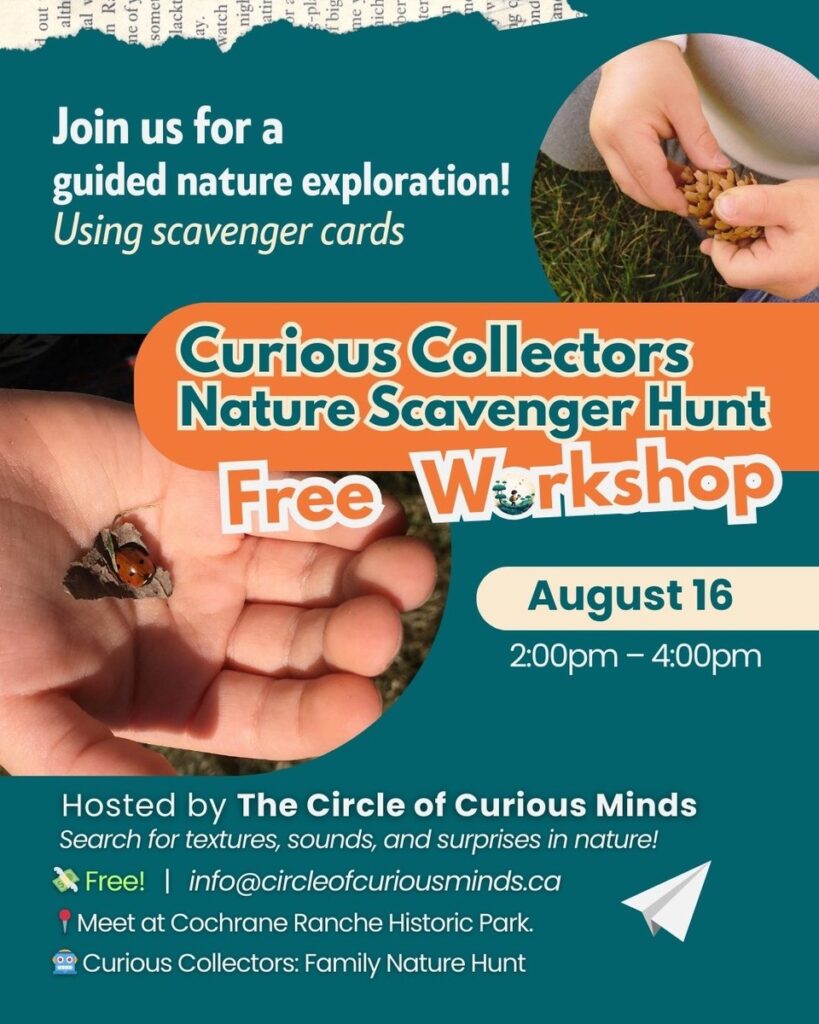 Curious collector. Free Nature Scavenger Hunt at the Circle of Curious Minds in Cochrane. Preschool and After school Care in Cochrane AB